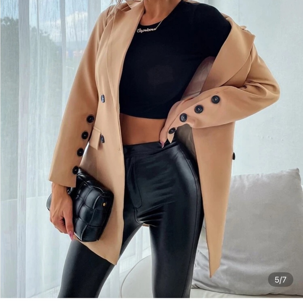Women's Tan Double-Breasted Coat